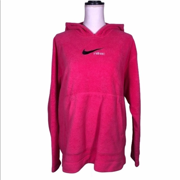 NIKE Swoosh Logo Hooded Fleece Hot Pink Sweatshirt - Picture 1 of 14